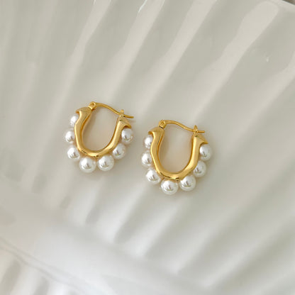 Golden Pearl Hoop Earrings
