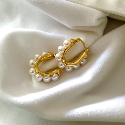Golden Pearl Hoop Earrings