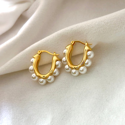Golden Pearl Hoop Earrings