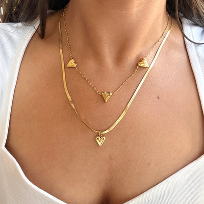 Golden Heart Charm Layered Necklace