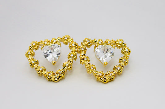Golden Blossom Heart Earrings