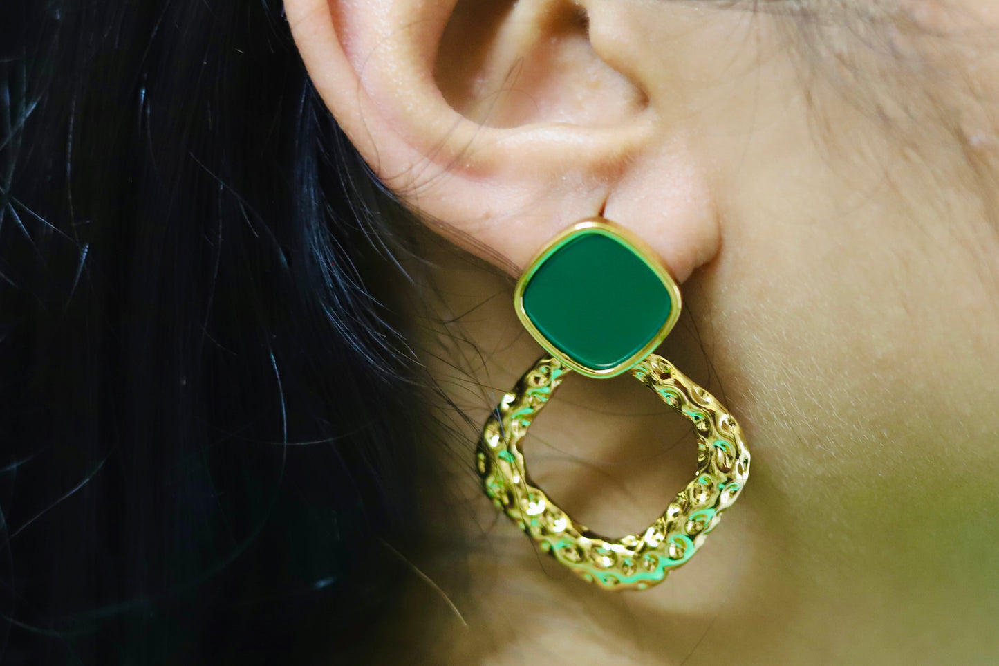 Green Gold Hoops