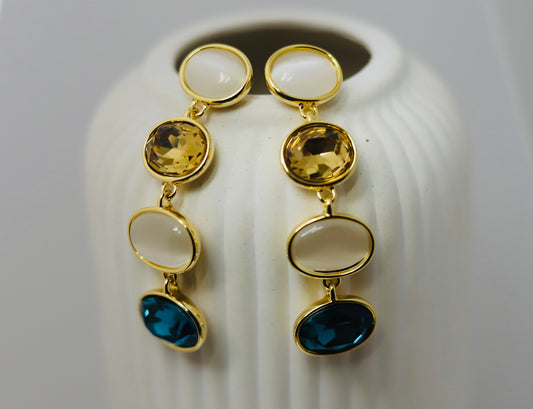 Tricolor Gemstone Drop Earrings