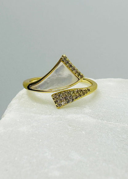 Geometric Mother of Pearl Adjustable Ring