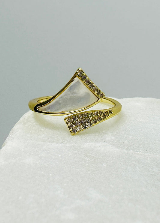Geometric Mother of Pearl Adjustable Ring
