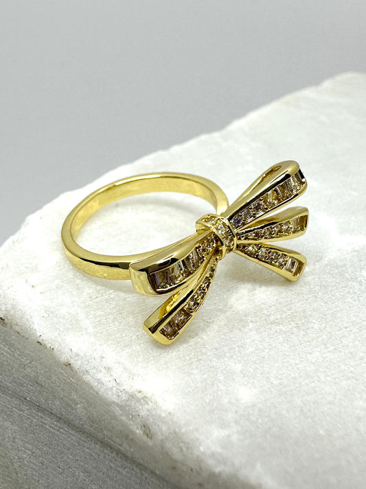 Bow Knot CZ Gold Ring