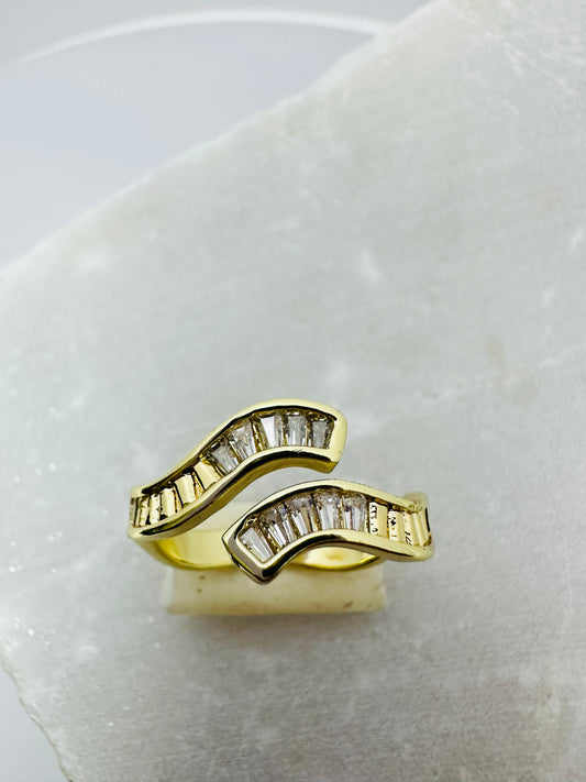 Wave Design CZ Gold Ring