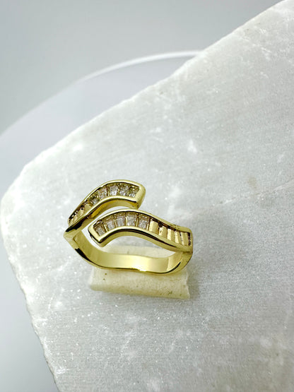 Wave Design CZ Gold Ring
