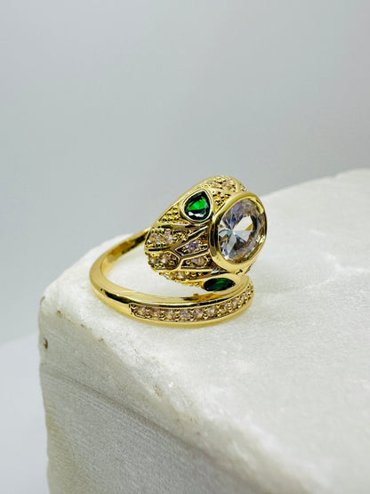 Emerald-Eyed Serpent Gold Ring