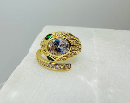Emerald-Eyed Serpent Gold Ring