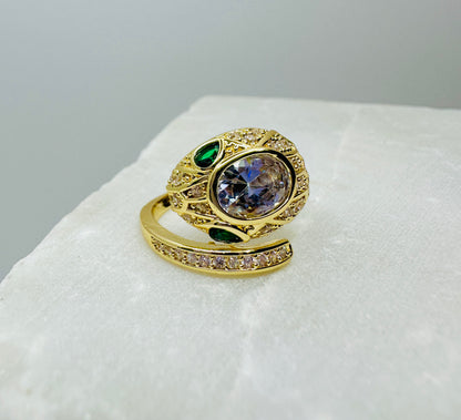 Emerald-Eyed Serpent Gold Ring