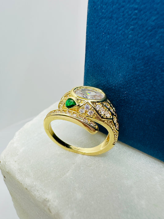 Emerald-Eyed Serpent Gold Ring